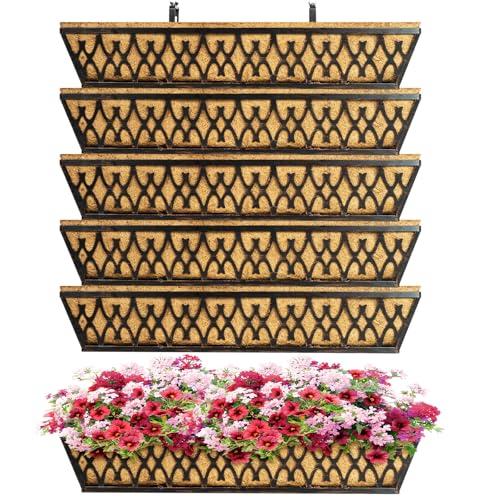 6 Pack 30 Inch Window Boxes Planters Railing Planter Box with Adjustable Brackets for Porch Fence Patio Balcony Hanging Flower Baskets with Coco Liners for Outdoor Garden Decor - Bronze
