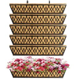 6 Pack 30 Inch Window Boxes Planters Railing Planter Box with Adjustable Brackets for Porch Fence Patio Balcony Hanging Flower Baskets with Coco Liners for Outdoor Garden Decor - Bronze