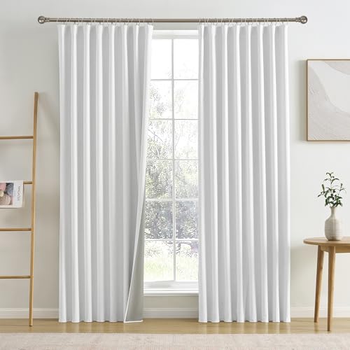 RAIN CITY Snow White Black Out Curtains 84 Inches Long Textured Bedroom Curtains for Track System Hooks Back Tab 2 Panels 50 x 84