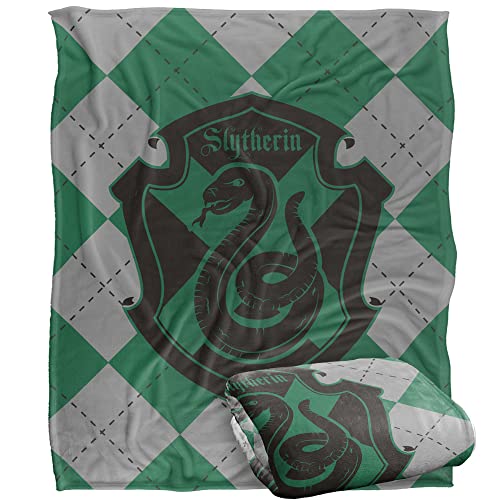 HARRY POTTER Slytherin Plaid Sigil Officially Licensed Silky Touch Super Soft Throw Blanket 152 x 127 cm