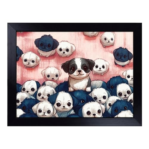 Lap Tray with Bean Bag Cushion, Shih Tzu Dogs - Handmade in the UK, Raised Wooden Edge, Padded Cushion, Heat-Resistant Wipe-Clean Surface, for Meals, Laptops and Crafts