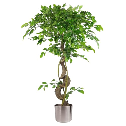 Leaf Realistic Artificial Japanese Fruticosa Ficus Tree, Twisted Silver, 120cm (4ft)