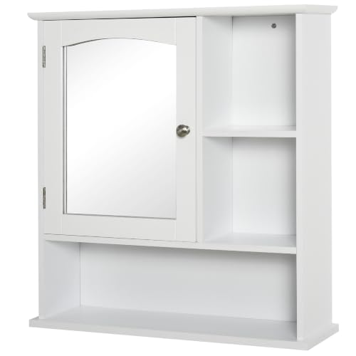 kleankin Modern Bathroom Cabinet Wall Mount Storage with Mirror White