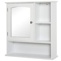 kleankin Modern Bathroom Cabinet Wall Mount Storage with Mirror White
