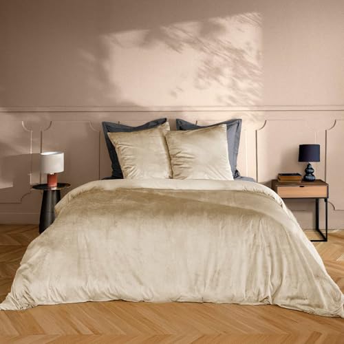 Douceur d'Intérieur, Velina 3-Piece Bedding Set (240 x 220 cm) Sand Velour Plain