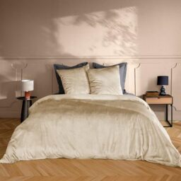 Douceur d'Intérieur, Velina 3-Piece Bedding Set (240 x 220 cm) Sand Velour Plain