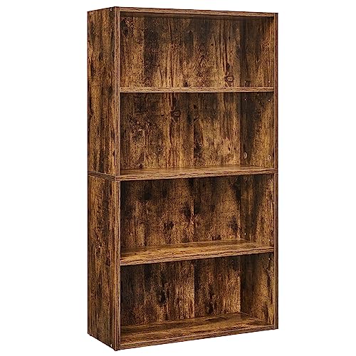 VASAGLE Bookshelf, 4-Tier Bookcase, Storage Shelving Unit, Display Shelf with Open Compartments, Adjustable Storage Shelves, for Living Room, Home Office, Bedroom, Rustic Brown LBC164X01