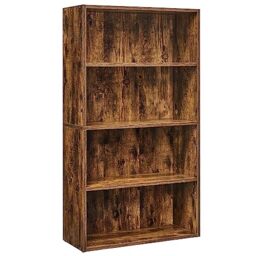 VASAGLE Bookshelf, 4-Tier Bookcase, Storage Shelving Unit, Display Shelf with Open Compartments, Adjustable Storage Shelves, for Living Room, Home Office, Bedroom, Rustic Brown LBC164X01