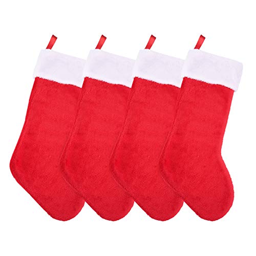 Livder 4 Pack Christmas Stockings Red and White Plush Fireplace Hanging Velvet Stockings for Christmas Decoration Supplies, 20 Inch