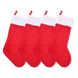 Livder 4 Pack Christmas Stockings Red and White Plush Fireplace Hanging Velvet Stockings for Christmas Decoration Supplies, 20 Inch