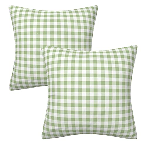 AHAHM Green and White Buffalo Check Plaid Throw Pillow Cover Farmhouse Decorative Throw Pillow Case Indoor Outdoor Cushion Cover Pillowcase for Sofa 20 x 20 Inch Set of 2