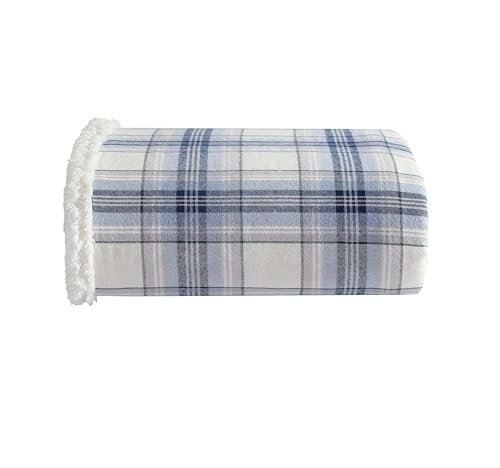 Eddie Bauer - Throw Blanket, Cotton Flannel Home Decor, All Season Reversible Sherpa Bedding (Edgewood Plaid Blue, Throw)