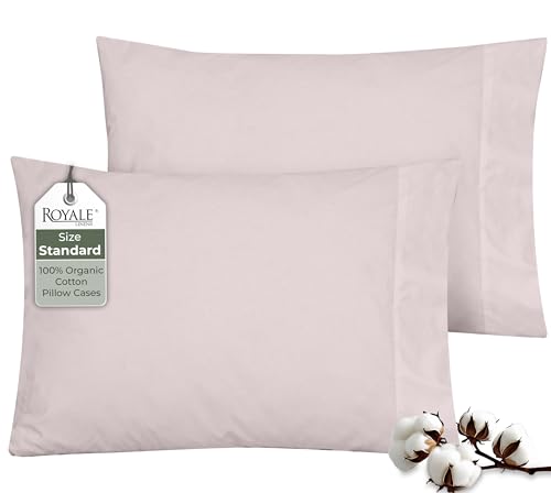 "ROYALE LINENS 100% Organic Cotton Percale Pillowcases Set of 2 - Standard Size Percale Pillowcase - Standard Set of 2 Pillow Cover - Breathable, Cool & Crisp Pillow Cases (20""x26"", Lavender)"