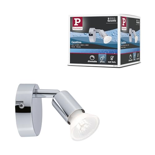 Paulmann 66749 Wall Spotlight Carolina IP44 GU10 230V max. 10W dimmable Chrome Single Flame Spotlight