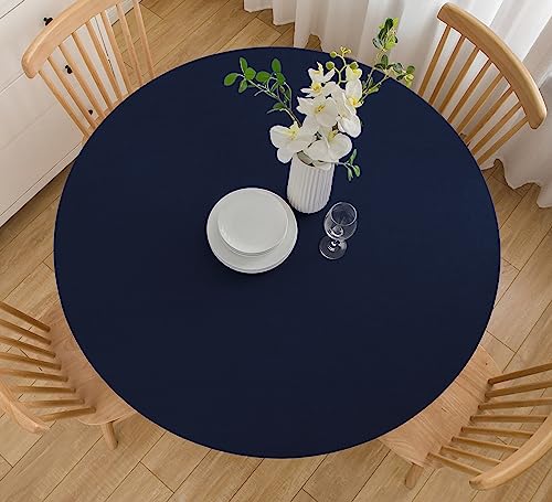 Wolkemer 4ft Fitted Round Tablecloth Spandex Stretch Cocktail Table Cover Elastic Edge Navy Table Topper Cap for Dining Wedding Party Picnic 48 Inch