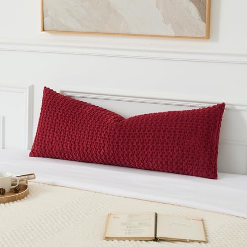 UGASA 14x36 Inch Pillow Cover Pack of 1 Soft Boho Stripe Corduroy Large Long Rectangle Lumbar Cushion Cover Christmas Decorative Throw Pilowcase for Bed, Couch, Sofa, Bedroom, Living Room, Burgundy