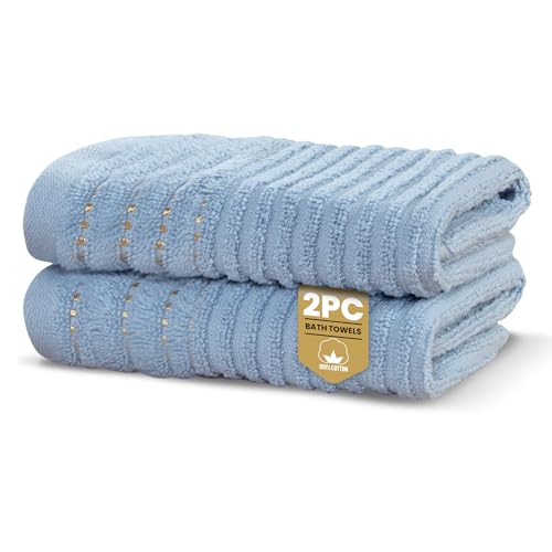 Rapport Home Linear Bath Towels 2-Pack - Sky Blue - 70x120cm - 100% Cotton 500gsm - Oeko-Tex Made in Green & BCI Certified