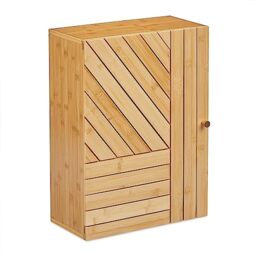 Relaxdays Bathroom Cabinet, Wall Mounted, Wooden, Bamboo, Adjustable, Storage, Cupboard, HxWxD: 55 x 40 x 20 cm, Natural