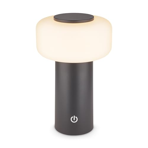BRILONER - Rechargeable LED table lamp IP44 with touch, dimmable, replaceable battery, LED light, battery table lamp, bedside, no cord, outdoor, 13x20.6 cm, anthracite