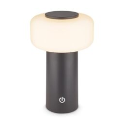 BRILONER - Rechargeable LED table lamp IP44 with touch, dimmable, replaceable battery, LED light, battery table lamp, bedside, no cord, outdoor, 13x20.6 cm, anthracite