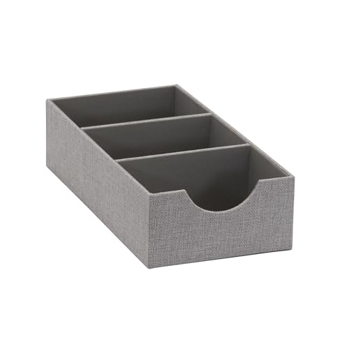 Household Essentials 727-1 Deep 3 Section Drawer Organizer Box for Storage - 12 in x 6.13 in x 3.13 in - Grey, Fabric