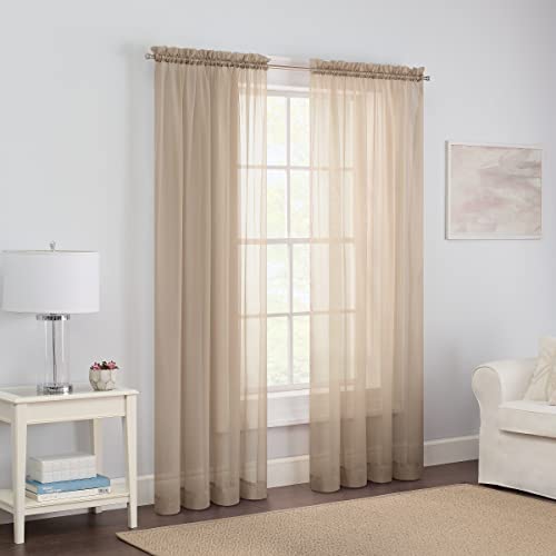 "Pairs to Go Modern Sheer Rod Pocket Window Curtains for Living Room (2 Panels), Polyester, Taupe, 59"" W x 63"" L (Pack of 1)"