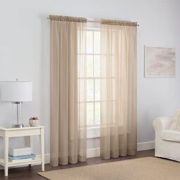 "Pairs to Go Modern Sheer Rod Pocket Window Curtains for Living Room (2 Panels), Polyester, Taupe, 59"" W x 63"" L (Pack of 1)"
