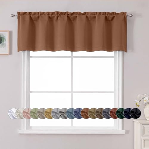 "Chyhomenyc White Valance for Window, Blackout Small Kitchen Curtain for Bedroom/Living Room, Rod Pocket Privacy Short Window Treatment Valance RV Bunk Panels, 60"" Wx14 L"
