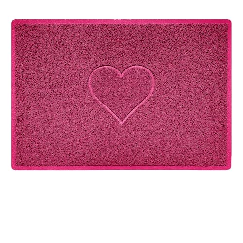 Nicoman Heart Shape Embossed Entrance Door Mat Non Slip Dirt Trapper PVC Spaghetti Mat with Rubber Base, Jet Washable Quick Drying Doormat Indoor or Outdoor - (Large, Pink, 90 x 60cm)