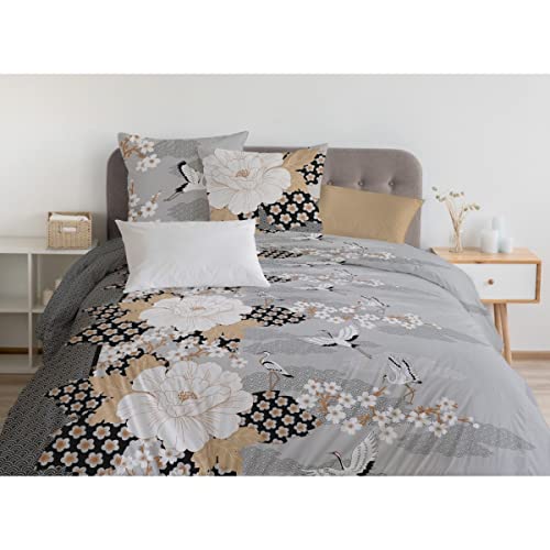 Home Passion - 3-Piece Duvet Cover - 100% Cotton - 57 Thread Count - Double - 220 x 240 cm - Vienna Grey - Dark Grey and Light Grey