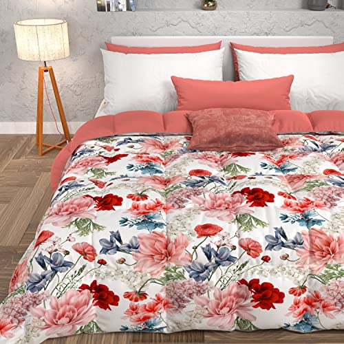 PETTI Artigiani Italiani -Winter Quilt, Winter Duvet, Double Face, Plain and Digital Print Floral White, 100% Non-Allergic Microfibre, Made in Italy