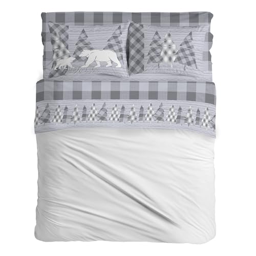 PENSIERI DELICATI Double Bed Set, Flannel, 100% Warm and Soft Cotton, Double 180 x 200 cm, Includes Bottom Sheet, Top Sheet and 2 Pillowcases, Made in Italy, Canada Grey