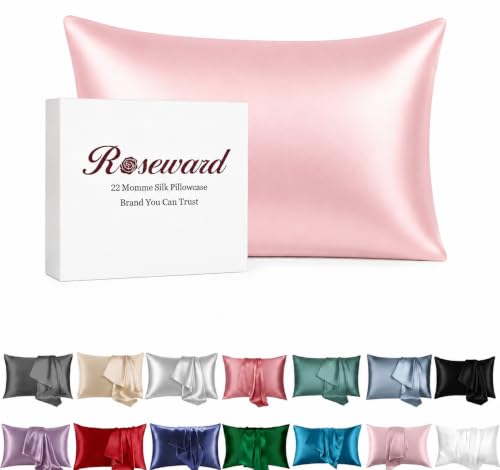 "Pink Silk Pillowcase - Certified 22 Momme Organic Mulberry Silk, Silky Pillow Cases for Beauty Sleep, Anti-Wrinkle, Girly Gifts for Women, Premium Self Care Item, 1 Pc 20""x36"" (King, Pink)"