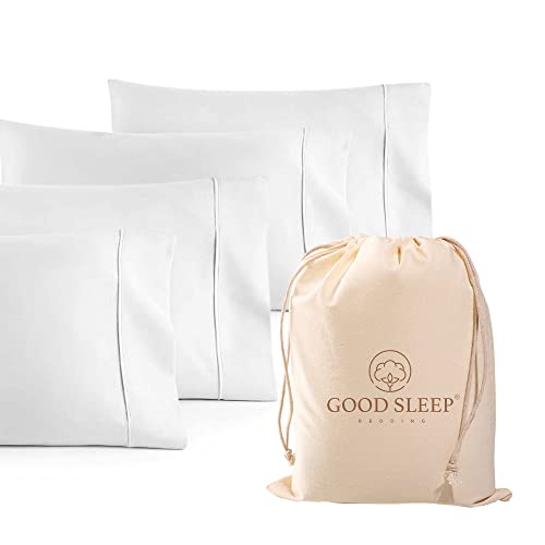 100% Long Staple Egyptian Cotton Pillowcase Set of 4, 1000 Thread Count Long Staple Egyptian Cotton Pillow Cases, Sateen Weave Soft & Silky Bedding for Comfortable Sleep, White, King Size