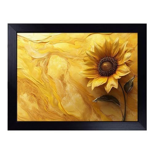 Lap Tray with Bean Bag Cushion, Sunflower Artwork - Handmade in the UK, Raised Wooden Edge, Padded Cushion, Heat-Resistant Wipe-Clean Surface, for Meals, Laptops and Crafts