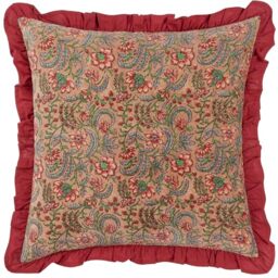 Paoletti Haven Polyester Filled Cushion – Luxury Cotton Velvet Floral Block Print Ruffle Trim Decorative Pillow (Blushing Rose – 50x50cm)