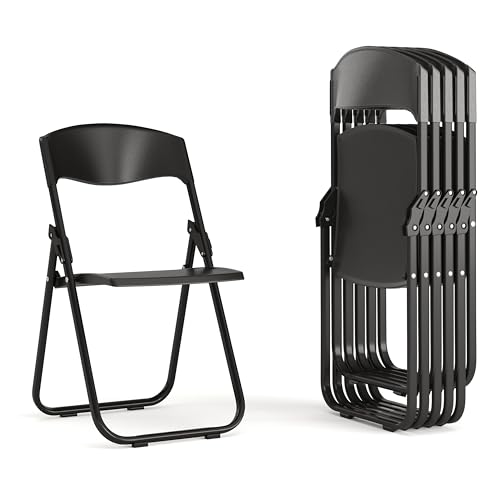 Flash Furniture 6 Pack HERCULES Series 500 lb. Capacity Heavy Duty Black Plastic Folding Chair with Built-in Ganging Brackets