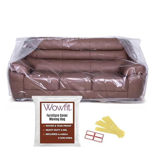 Wowfit Furniture Cover ??? Dust-Proof Moving Bag for Sofa, Moving Boxes ??? Clear & Odorless Plastic Bag for Moving ??? 4mil Thick Sofa Cover ??? 92W x 42D x 62/41H Inches