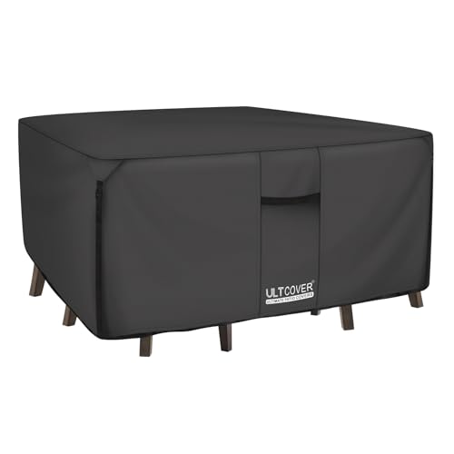 "ULTCOVER 600D Pvc Durable Patio Table Cover - 100% Waterproof Outdoor Furniture Covers - Black Square 74""(L) x74(W) Black"