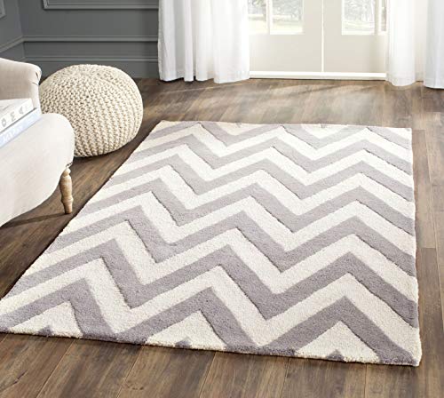Safavieh Modern Indoor Hand Tufted Rectangle Area Rug, Cambridge Collection, CAM139, in Silver / Ivory, 91 X 152 cm for Living Room, Bedroom or Any Indoor Space