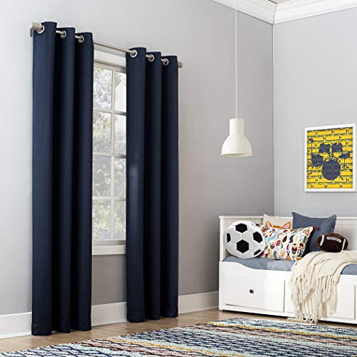 "Sun Zero Kids Bedroom Blackout Grommet Curtain Panel, Polyester, Navy Blue, 40"" W x 63"" L (Pack of 1)"