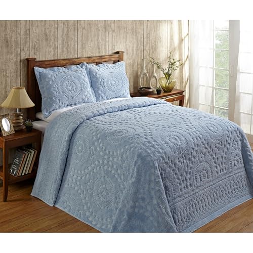 "Better Trends King Size Bedspread 100% Cotton Chenille Coverlet Bedspreads, Soft Lightweight All Season Bedding, Blue Medallion Design 120"" x 110"""
