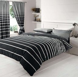 Gaveno Cavailia Luxury LINEAR Bed Set with Duvet Cover and Pillow Case, Polyester-Cotton, Black, Double