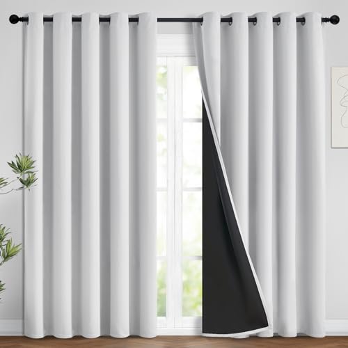 "Yakamok 100% Blackout Curtains 84 Inches Long, 2 Thick Layers Heat and Full Light Blocking Soft Thermal Insulated Drapes for Bedroom(62"" Wide Each Panel, Greyish White, 2 Panels)"