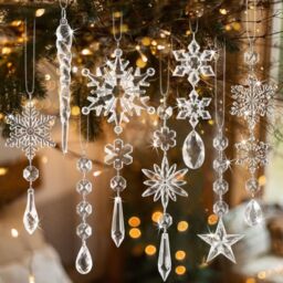 20pcs Crystal Christmas Ornaments for Tree Decorations - Hanging Acrylic Snowflake Icicle Ornaments with Drop Pendants for Winter Wonderland Chandelier Crystals Decorations Supplies