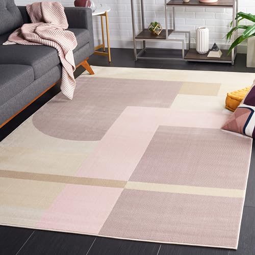Safavieh Geometric Rug for Living Room, Dining Room, Bedroom - Orwell Collection, Short Pile, in Pink and Purple, 200 x 300 cm