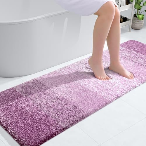 OLANLY Bathroom Runner Rugs 59x20, Extra Soft Absorbent Microfiber Bath Rugs, Rubber Backing, Quick Dry, Washable Bath Mats for Bathroom Floor, Tub, Shower and Home Decor Accessories, Pinkish-Purple