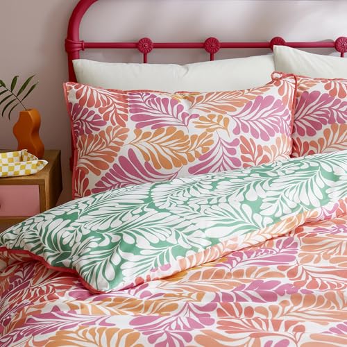 Appletree - Pink Tropical Leaf Duvet Cover - Single Bedding Size (140 x 200cm) - 100% Cotton - Reversible 2 Colours - 1 Pillowcase - Green Jungle Duvet Set - Tropical Palm Leaves Bedding in Pink