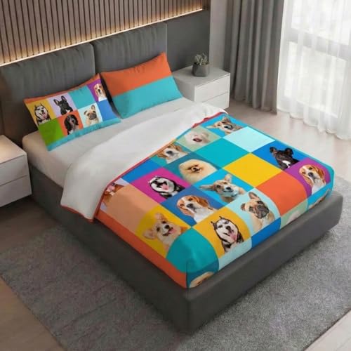 Gabel Dogs Duvet Cover Set, 200 x 205 cm, Pure Cotton, Multicoloured, Digital Photo Print, with Più Mio System