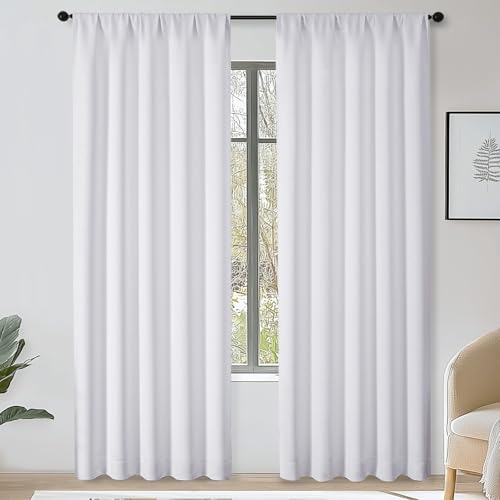 OWENIE Sally White Light Filtering Curtains 90 Inches Long 2 Panels Set for Bedroom Living Room, Solid Soft Insulated Privacy Window Treatment Drapes, 2 Pcs Each W50 x L90 Inch, White